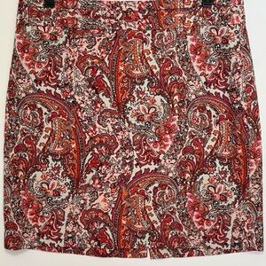LOFT Ann Taylor Paisley Skirt Red Orange Cream Size 12 P Lined